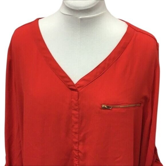 Roz & Ali Woman Plus Size Long Sleeve V Neck Blouse, Orange, size 3X - Picture 3 of 8